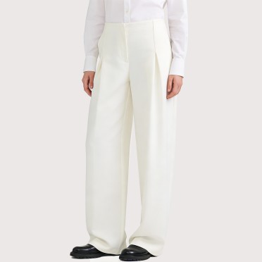 High-waisted pleated wide-leg casual pants