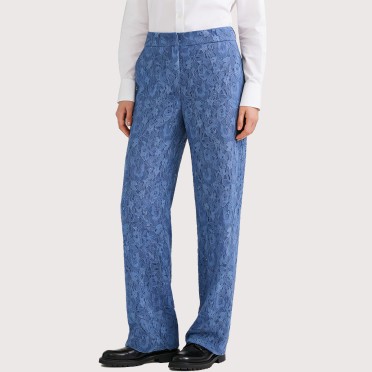 Blue Printed Simple Casual Pants