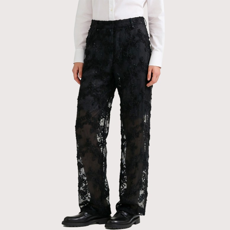 Simple high-waisted straight-leg black trousers