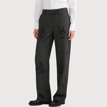 Elegant sequined high-waisted straight-leg trousers