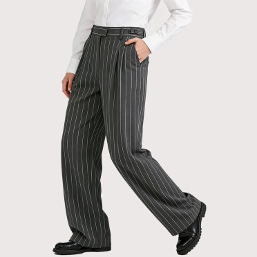 Retro striped mid-rise wide-leg trousers