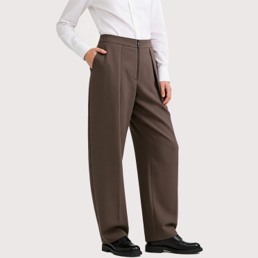 High-waisted pleated zipper slim-fit trousers