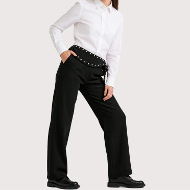 High-waisted rhinestone-embellished flared pants