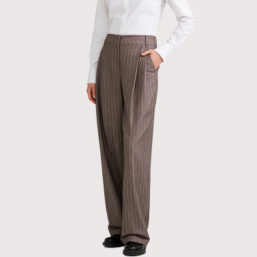 Double-pleated striped high-waisted casual pants