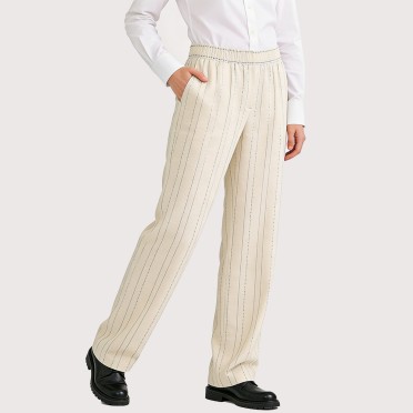 Sequined striped high-waisted wide-leg pants
