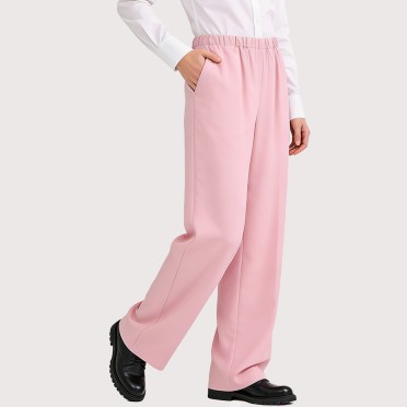 Pink high-waisted straight pocket casual pants