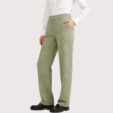 Hollow Flower Embroidered Casual Trousers