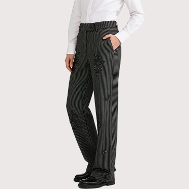 Elegant sequined high-waisted straight-leg trousers