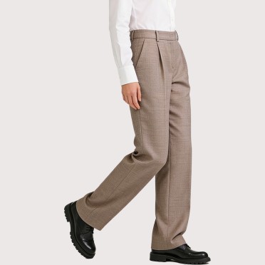 High-waisted pleated straight-leg casual pants