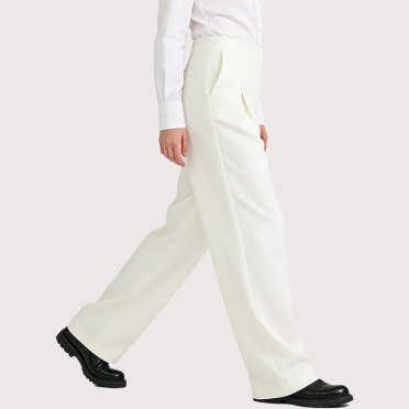 High-waisted pleated wide-leg casual pants