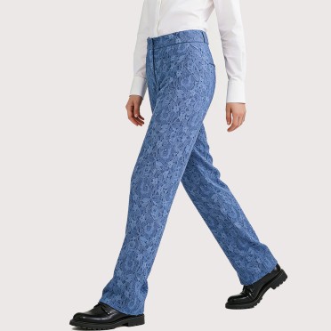 Blue Printed Simple Casual Pants