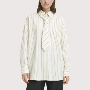 Striped collared tie loose shirt