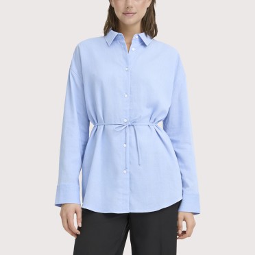 Blue Loose-fitting tie-collar shirt