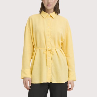 Yellow Loose-fitting tie-collar shirt
