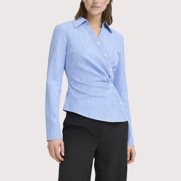Women's blue and white striped wrap shirt
