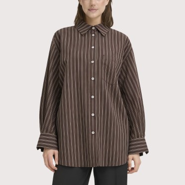 Brown Retro-style striped long-sleeved shirt