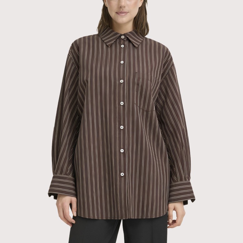 Brown Retro-style striped long-sleeved shirt