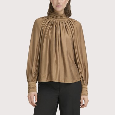 Solid color long-sleeved draped shirt