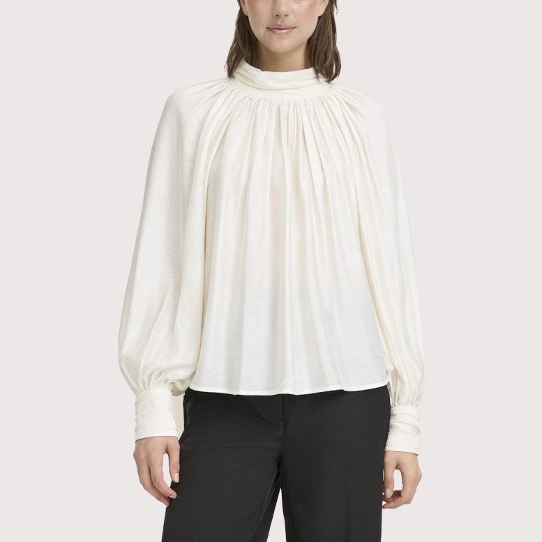 White long-sleeved draped shirt