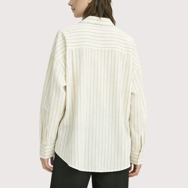 Striped collared tie loose shirt