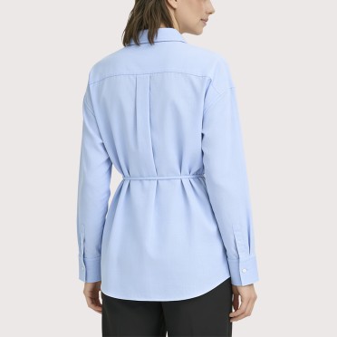 Blue Loose-fitting tie-collar shirt