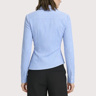 Women's blue and white striped wrap shirt