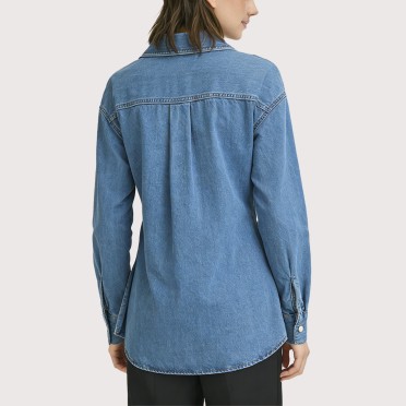 Loose-fitting beaded denim shirt
