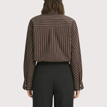 Brown Retro-style striped long-sleeved shirt